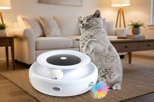 Cat Toys 2-In-1 Interactive Cat Toys for Indoor Cats, Cat Balls, Cat Mice Toy, Cat Entertainment Toys with 2Pcs Feathers, Motion-Activated Toy with Feathers Provides, Batteries or USB Charge